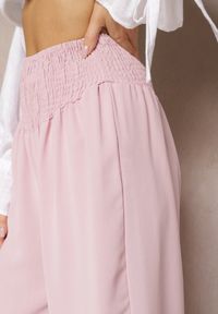 Renee - Różowe Spodnie Kuloty High Waist z Gumką w Talii Lipadre. Stan: podwyższony. Kolor: różowy. Długość: krótkie