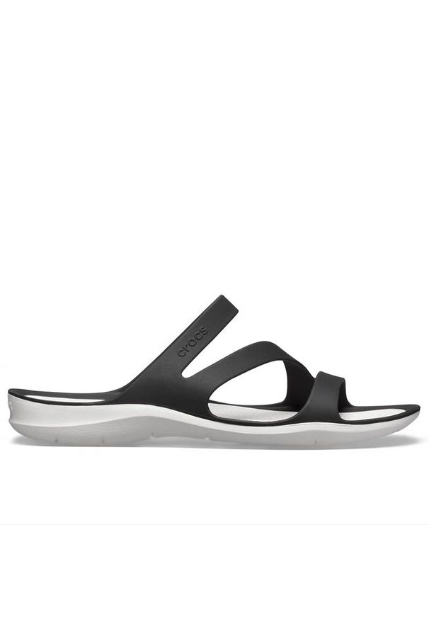 Klapki Crocs Swiftwater Sandal 203998-066 - czarne. Okazja: na spacer. Kolor: czarny. Wzór: paski. Sezon: lato. Styl: wakacyjny