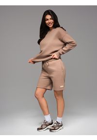 Ombre Clothing - Dresowy komplet UNISEX bluza + szorty - brązowy V16 - Rozmiar: XS/S. Okazja: do domu, na co dzień. Kolor: brązowy. Materiał: dresówka. Długość: krótkie. Wzór: aplikacja. Styl: klasyczny, casual, elegancki #8