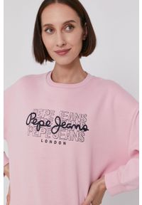 Pepe Jeans Bluza BERE damska kolor różowy z nadrukiem. Kolor: różowy. Materiał: dzianina. Długość rękawa: długi rękaw. Długość: długie. Wzór: nadruk