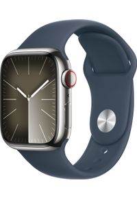 APPLE - Smartwatch Apple Apple Watch Series 9 GPS + Cellular 41mm Silver Stainless Steel Case with Storm Blue Sport Band - S/M MRJ23ET/A. Rodzaj zegarka: smartwatch. Styl: sportowy #1