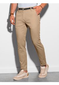 Ombre Clothing - Spodnie męskie chino P156 - beżowe - XXL. Okazja: na co dzień. Kolor: beżowy. Materiał: elastan, tkanina, bawełna. Styl: klasyczny, casual