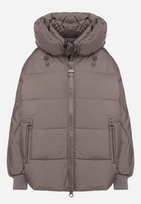 Born2be - Szara Pikowana Kurtka o Kroju Oversize z Kapturem Mevisana. Okazja: na spacer. Typ kołnierza: kaptur. Kolor: szary. Materiał: jeans, dzianina, poliester. Sezon: zima, jesień #6