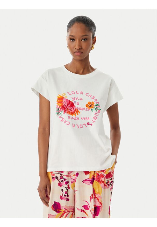LOLA CASADEMUNT T-Shirt LS2615010 Biały Regular Fit. Kolor: biały. Materiał: bawełna