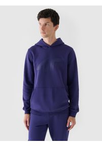 4f - 4F Bluza dresowa nierozpinana z kapturem męska - granatowa XL. Okazja: na co dzień. Typ kołnierza: kaptur. Kolor: niebieski. Materiał: dresówka. Wzór: ze splotem, gładki, nadruk. Styl: casual, sportowy