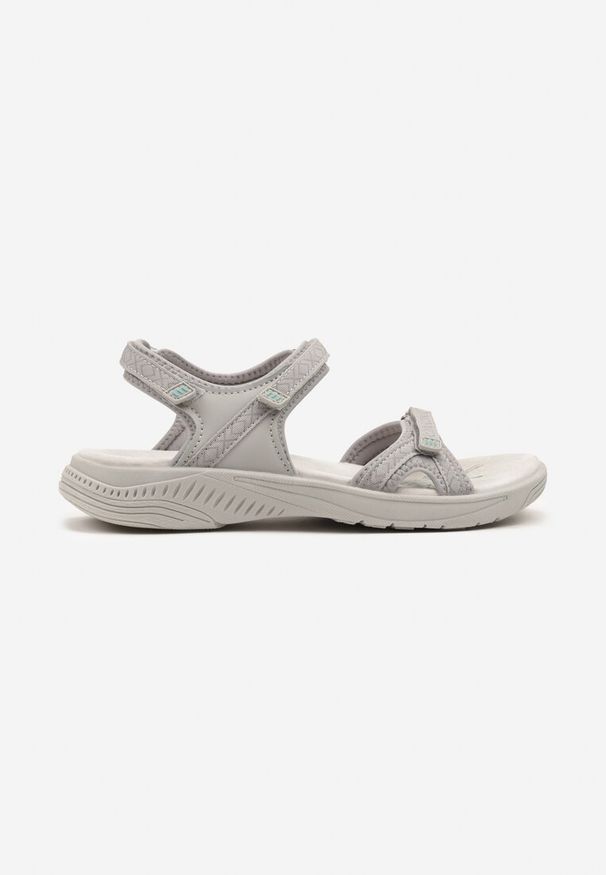 Born2be - Szare Sandały w Sportowym Stylu ze Skórzaną Wkładką Sadele. Okazja: na co dzień, na spacer. Zapięcie: rzepy. Kolor: szary. Materiał: skóra. Sezon: lato. Obcas: na obcasie. Styl: sportowy. Wysokość obcasa: niski