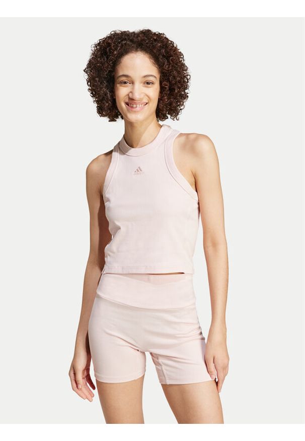Adidas - adidas Top Lounge IY6735 Różowy Slim Fit. Kolor: różowy. Materiał: bawełna