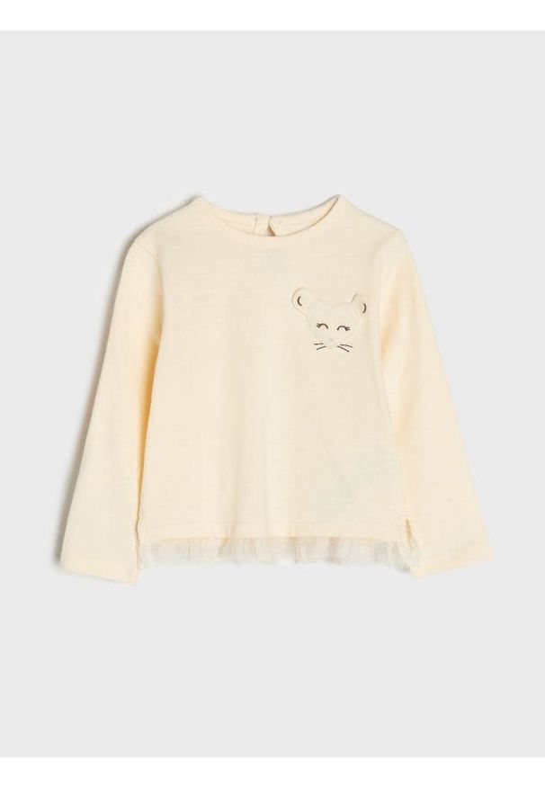 Sinsay - Koszulka z długimi rękawami - kremowy. Kolor: kremowy. Długość rękawa: długi rękaw. Długość: długie