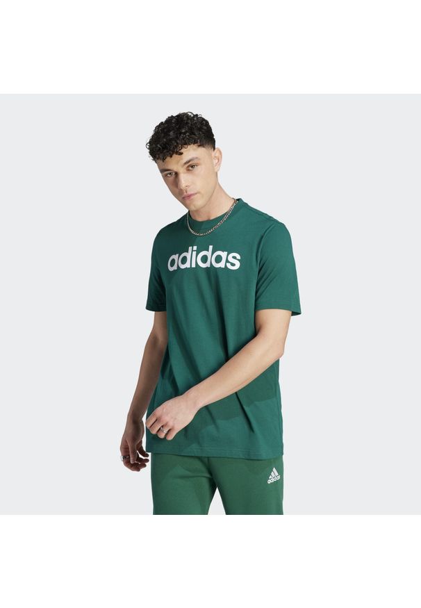 Adidas - Essentials Single Jersey Linear Embroidered Logo Tee. Kolor: zielony. Materiał: jersey