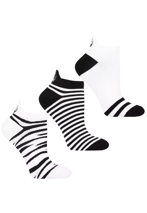 Biało-Czarne Stopki Damskie Zebra Moraj 3 Pary. Kolor: biały. Materiał: bawełna, włókno, materiał. Wzór: motyw zwierzęcy