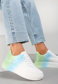 Renee - Biało-Zielone Sneakersy Omphasia. Wysokość cholewki: przed kostkę. Kolor: biały. Szerokość cholewki: normalna. Wzór: aplikacja #3