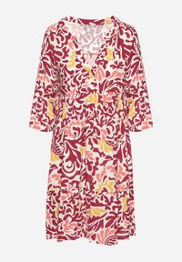 Born2be - Żółto-Bordowa Wiskozowa Rozkloszowana Sukienka z Abstrakcyjnym Wzorem Liracalia. Okazja: na co dzień. Kolor: żółty. Materiał: wiskoza. Styl: casual, elegancki #7