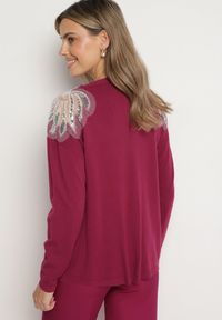 Born2be - Fioletowy Sweter z Wiskozą Cekinami i Koralikami Nevalanna. Okazja: na spotkanie biznesowe. Kolor: fioletowy. Materiał: wiskoza. Styl: wizytowy, biznesowy, klasyczny #6