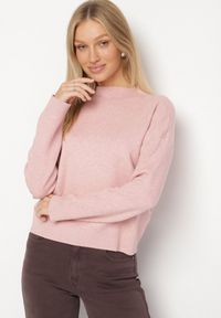 Born2be - Różowy Gładki Sweter o Pudełkowym Kroju ze Stójką Unessa. Okazja: na co dzień. Typ kołnierza: kołnierzyk stójkowy. Kolor: różowy. Materiał: jeans. Wzór: gładki. Styl: casual #3