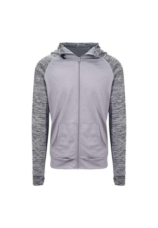 JUST COOL - Bluza Rozpinana Męska Kontrastowa Melanż Slim. Kolor: szary. Wzór: melanż. Sport: turystyka piesza