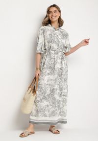 Born2be - Szara Sukienka Typu Oversize z Wiskozą w Abstrakcyjny Wzór Lunalessa. Okazja: na co dzień. Kolor: szary. Materiał: wiskoza. Typ sukienki: oversize. Styl: klasyczny, elegancki, casual #4