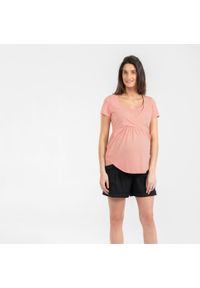 quechua - Koszulka turystyczna damska Quechua Maternite. Kolekcja: moda ciążowa. Kolor: różowy. Materiał: żakard, materiał, poliester, bawełna, lyocell. Wzór: ze splotem. Sport: turystyka piesza