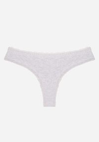 Born2be - Szare Majtki z Bawełną Typu Stringi Ozdobione Koronką Cirilise. Kolor: szary. Materiał: bawełna, koronka. Wzór: aplikacja, koronka #1