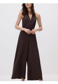 Reserved - Kombinezon z lyocellu - ciemnobrązowy. Kolor: brązowy. Materiał: len. Typ sukienki: proste #1