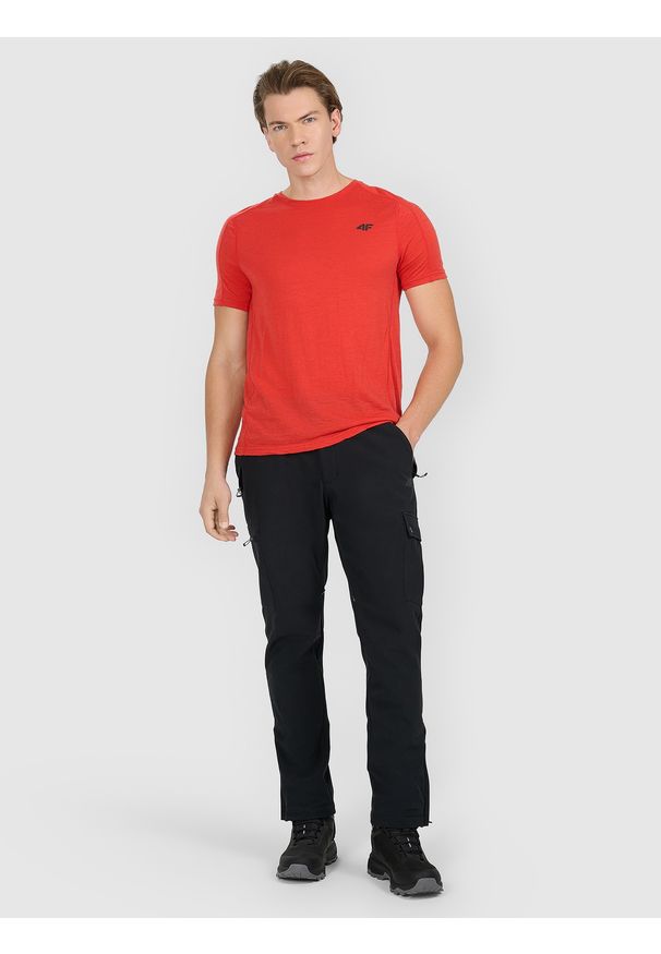 4f - 4F Koszulka trekkingowa z wełną merino męska - czerwona L. Okazja: na co dzień. Kolor: czerwony. Materiał: wełna. Styl: casual