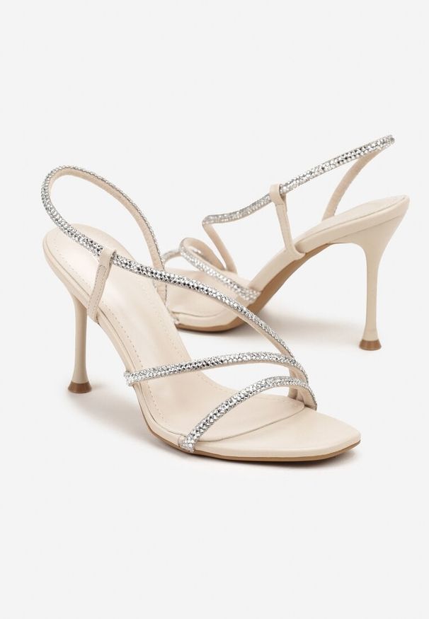 Renee - Beżowe Sandały Vices na Szpilce Ozdobione Paskami z Cyrkoniami Tilarea. Okazja: na wesele, na ślub cywilny. Zapięcie: pasek. Kolor: beżowy. Wzór: aplikacja. Obcas: na szpilce. Styl: elegancki