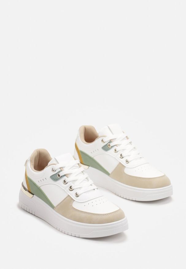 Born2be - Biało-Beżowe Sneakersy z Kolorowymi Wstawkami Fulvio. Nosek buta: okrągły. Zapięcie: sznurówki. Kolor: biały. Materiał: materiał. Wzór: kolorowy. Sezon: jesień, wiosna. Obcas: na obcasie. Wysokość obcasa: niski