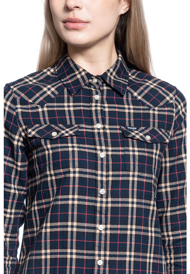Wrangler - DAMSKA KOSZULA MATERIAŁOWA WRANGLER WESTERN CHECK SHIRT NAVY W5N1O9114 112130256. Materiał: materiał