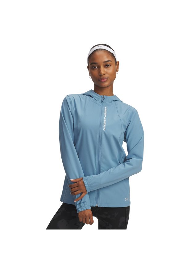Damska kurtka wodoodporna Under Armour Outrun The Storm. Kolor: niebieski, wielokolorowy, biały. Sport: bieganie