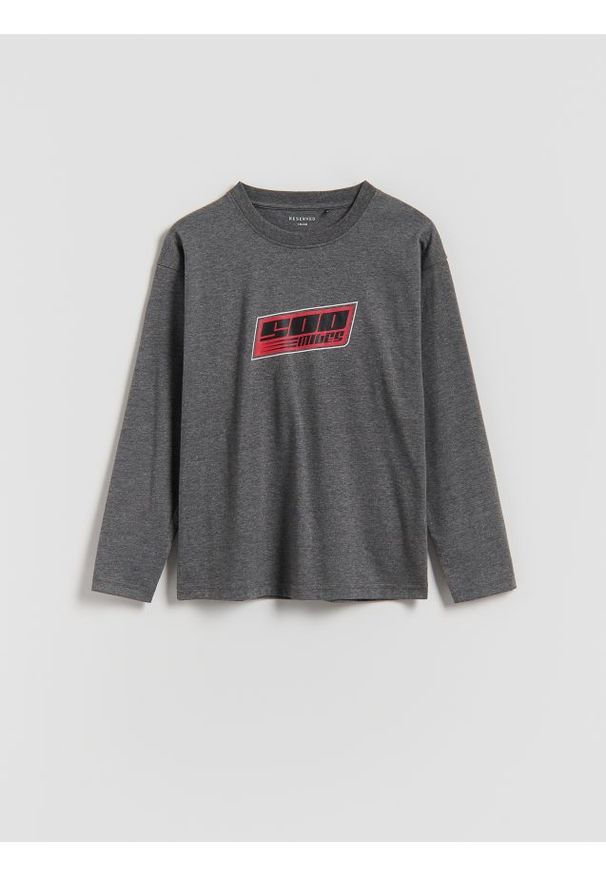 Reserved - Bawełniany longsleeve - ciemnoszary. Kolor: szary. Materiał: bawełna. Długość rękawa: długi rękaw