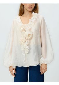 Reserved - Bluzka z falbaną - złamana biel. Materiał: tkanina #1