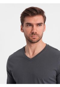 Ombre Clothing - Zestaw longsleeve męski V-NECK - mix 2-pak V9 Z41 - XXL. Okazja: na co dzień. Kolor: szary. Materiał: bawełna, materiał, skóra, tkanina. Długość rękawa: długi rękaw. Długość: długie. Wzór: gładki, jednolity. Styl: wizytowy, klasyczny, casual #7