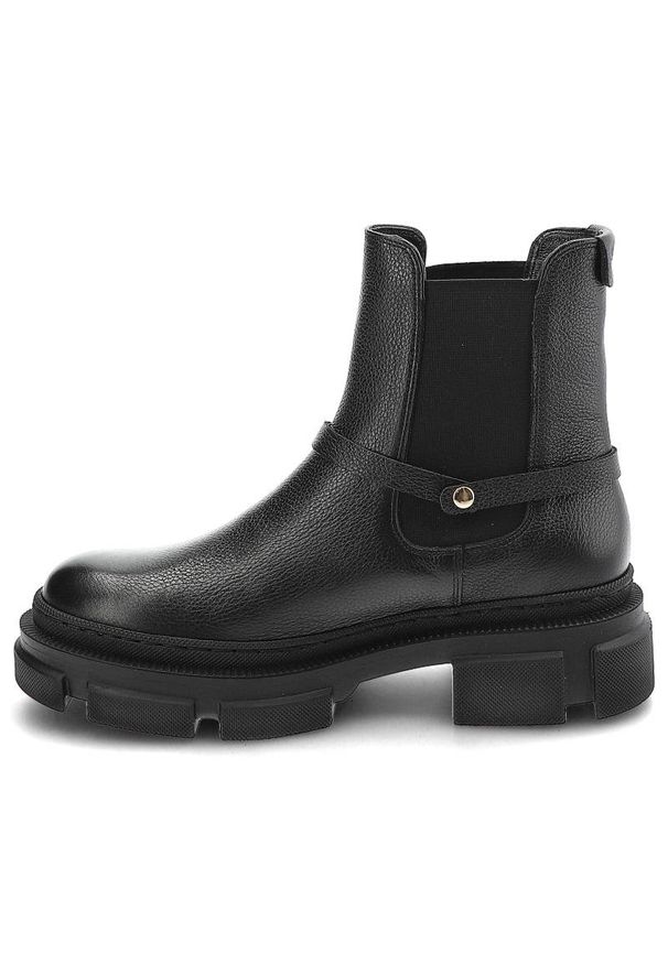 Czarne Botki Karino Modne Skórzane Buty Damskie. Zapięcie: bez zapięcia. Kolor: czarny. Materiał: skóra. Szerokość cholewki: normalna. Obcas: na obcasie. Styl: wizytowy. Wysokość obcasa: niski