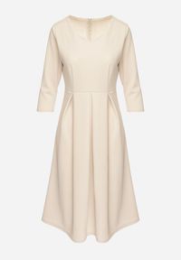 Born2be - Beżowa Rozkloszowana Sukienka z Rękawem 3/4 Nomiel. Okazja: na spotkanie biznesowe. Typ kołnierza: dekolt w kształcie V. Kolor: beżowy. Typ sukienki: rozkloszowane. Styl: klasyczny, elegancki, biznesowy #6