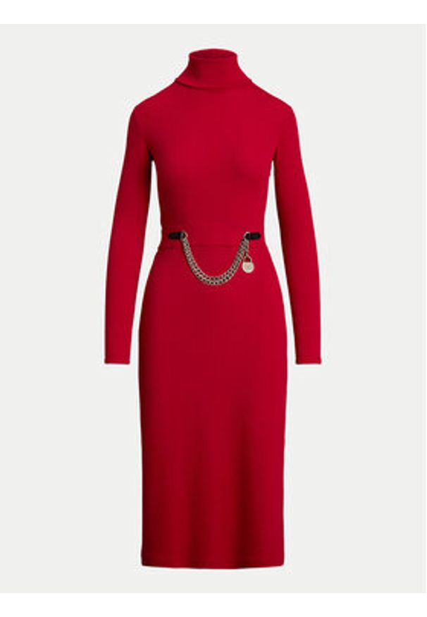 Lauren Ralph Lauren - LAUREN RALPH LAUREN Sukienka dzianinowa 250951822002 Czerwony Slim Fit. Kolor: czerwony. Materiał: bawełna