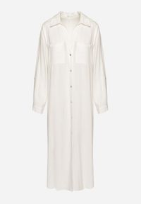 Born2be - Biała Koszulowa Sukienka z Lnem i Wiskozą z Regulowanymi Rękawami Melvezia. Okazja: na co dzień. Kolor: biały. Materiał: len, wiskoza. Typ sukienki: koszulowe. Styl: casual #2