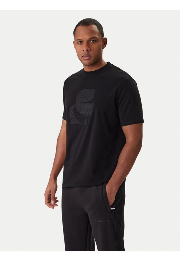Karl Lagerfeld - KARL LAGERFELD T-Shirt 755055 561221 Czarny Regular Fit. Typ kołnierza: dekolt w karo. Kolor: czarny. Materiał: syntetyk
