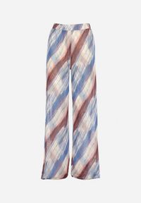 Born2be - Granatowo-Beżowe Szerokie Spodnie z Siateczki w Abstrakcyjny Wzór Andiara. Kolor: niebieski #7
