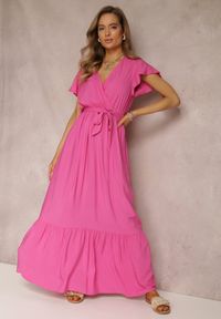 Renee - Fuksjowa Sukienka Metia. Kolor: różowy. Materiał: materiał, tkanina. Wzór: geometria, gładki. Długość: maxi