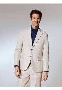 Reserved - Lniana marynarka regular fit - beżowy. Kolor: beżowy. Materiał: len #1