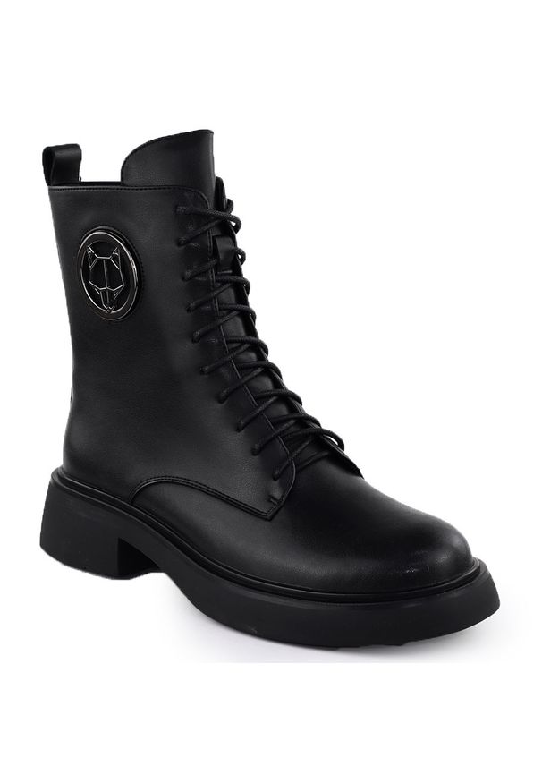 Skórzane botki damskie workery z ozdobą czarne Filippo DBT6408. Kolor: czarny. Materiał: skóra. Szerokość cholewki: normalna. Wzór: aplikacja