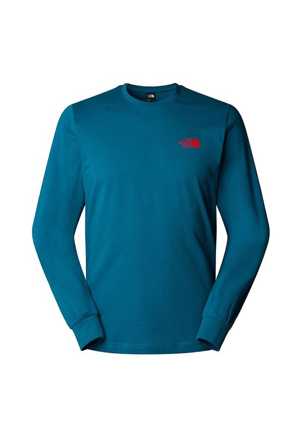 Koszulka męska The North Face Redbox 0A87NNF9T1 - niebieska. Kolor: niebieski. Materiał: bawełna. Długość rękawa: długi rękaw. Długość: długie. Wzór: ze splotem