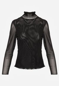 Renee - Czarna Siateczkowa Bluzka Longsleeve z Golfem o Dopasowanym Kroju Yenlea. Typ kołnierza: golf. Kolor: czarny. Materiał: skóra, materiał. Długość rękawa: długi rękaw #5