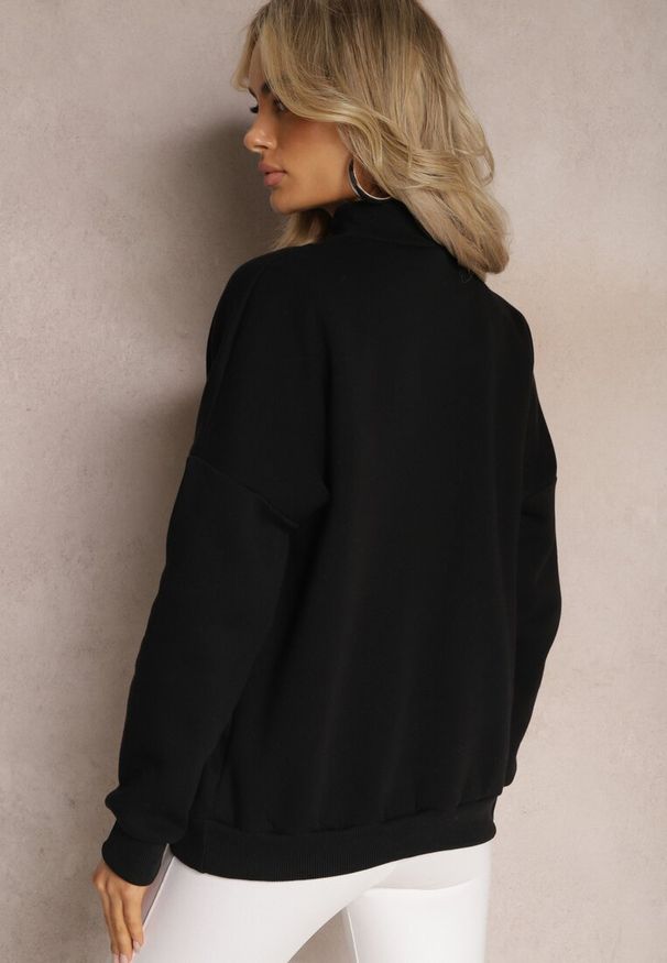 Renee - Czarna Ocieplana Bluza Bawełniana z Półgolfem Heraia. Kolor: czarny. Materiał: bawełna