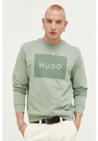 Hugo - HUGO bluza bawełniana męska kolor zielony z nadrukiem. Kolor: zielony. Materiał: bawełna. Wzór: nadruk #1