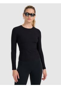 4f - 4F Longsleeve slim z prążkowanej dzianiny damski - czarny XS. Kolor: czarny. Materiał: prążkowany, dzianina. Długość rękawa: długi rękaw #1