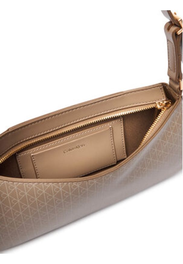 Calvin Klein Torebka Emblem Aop Small Shoulder Bag LV04F3324G Beżowy. Kolor: beżowy. Materiał: skórzane