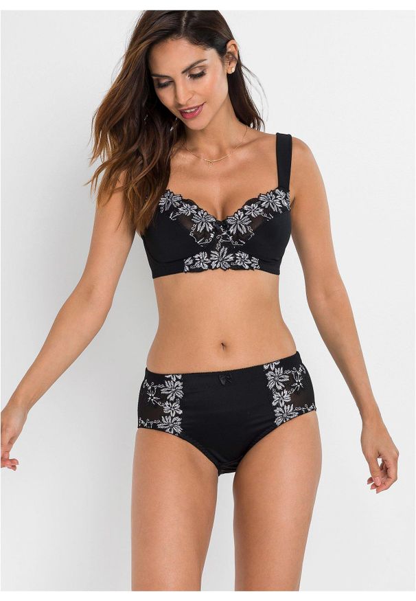 bonprix - Biustonosz bez fiszbinów z wyściełanymi ramiączkami (2 szt.). Kolor: czarny. Rodzaj stanika: różne sposoby noszenia, wyściełane miseczki. Wzór: haft