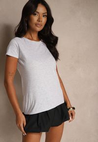 Renee - Jasnoszary Bawełniany Casualowy T-shirt Arpollia. Okazja: na co dzień. Kolor: szary. Materiał: bawełna. Styl: casual #5