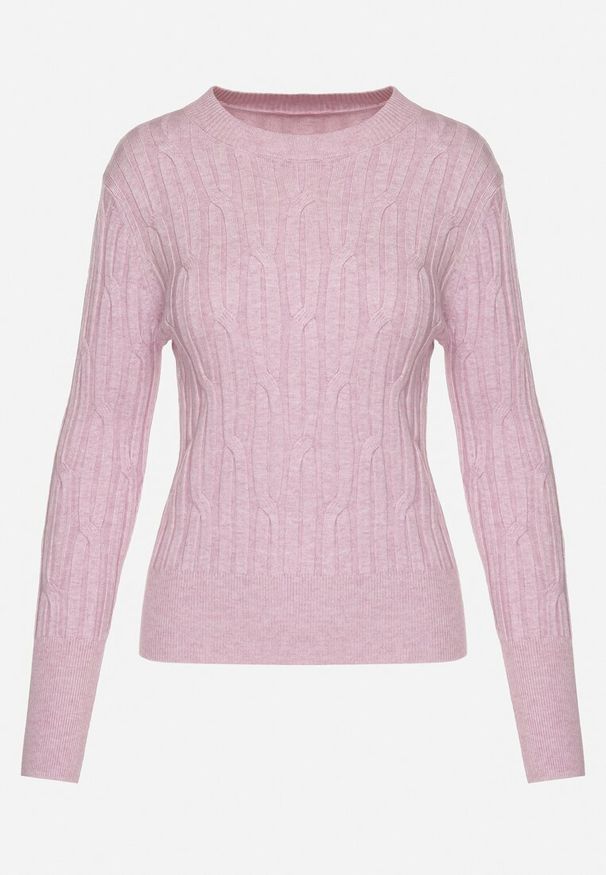 Born2be - Jasnoróżowy Sweter z Wiskozą Ozdobiony Tłoczeniem Savinia. Okazja: na spotkanie biznesowe, na co dzień. Kolor: różowy. Materiał: wiskoza. Wzór: aplikacja. Styl: biznesowy, casual, elegancki