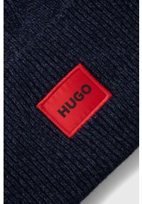 Hugo - HUGO czapka wełniana kolor granatowy z cienkiej dzianiny wełniana. Kolor: niebieski. Materiał: wełna, dzianina #3